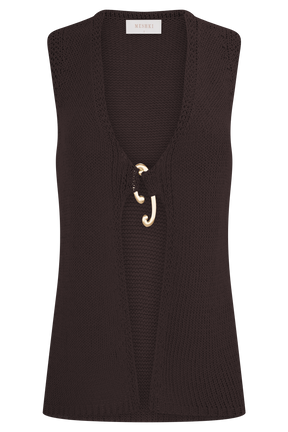 Malani Knit Top With Hardware - Chocolate