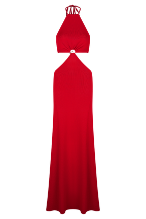 Marlowe Halter Knit Maxi Dress - Red