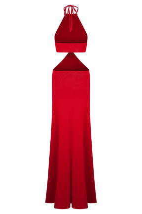 Marlowe Halter Knit Maxi Dress - Red