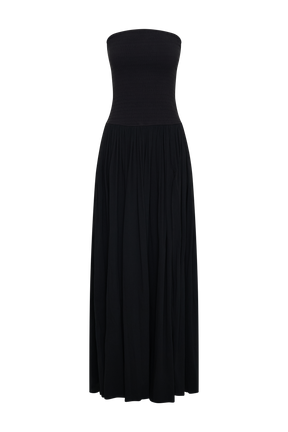 Maureen Cotton Shirring Maxi Dress - Black