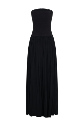 Maureen Cotton Shirring Maxi Dress - Black