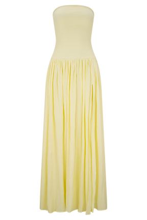 Maureen Cotton Shirring Maxi Dress - Lemon