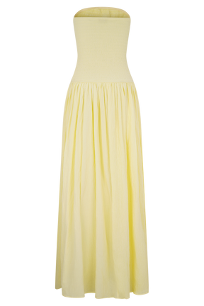 Maureen Cotton Shirring Maxi Dress - Lemon