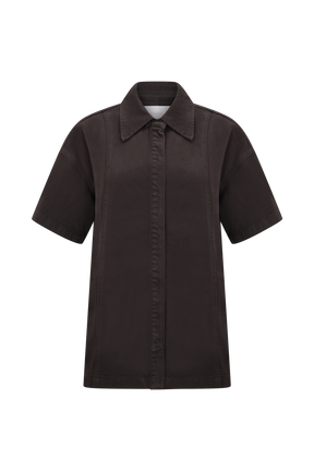 Maya Oversized Denim Shirt - Chocolate