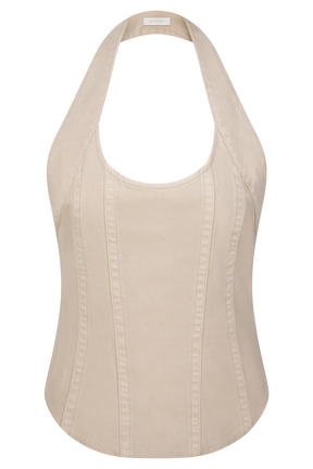 Meadow Denim Corset Halter Top - Stone Wash