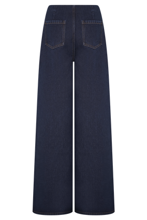 Miranda Faux Suede Belted Denim Wide Leg Pants - Indigo Blue