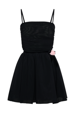 Mischa Mesh Mini Dress With Flower - Black