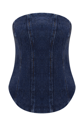 Monte Strapless Diamante Denim Corset - Midnight Blue