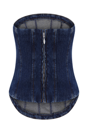 Monte Strapless Diamante Denim Corset - Midnight Blue