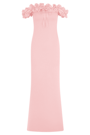 Nova Ruffle Off Shoulder Maxi Dress - Ballet Pink