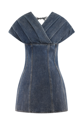 Pascale Off Shoulder Denim Mini Dress - Washed Dark Blue