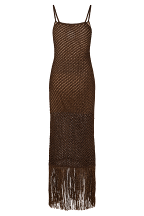 Raelynn Metallic Knit Fringe Midi Dress - Dark Chocolate