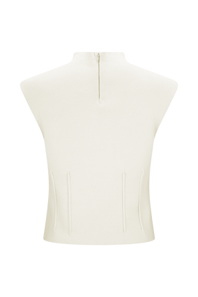 Romaine High Neck Bandage Knit Top - Ivory