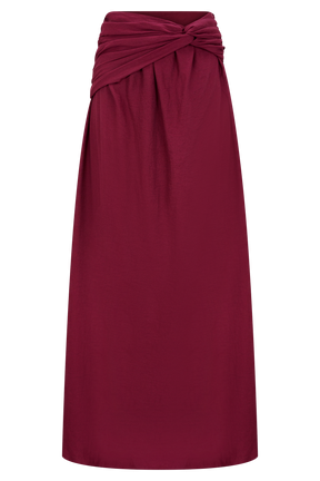Scottie Gathered Linen Knot Maxi Skirt - Wine