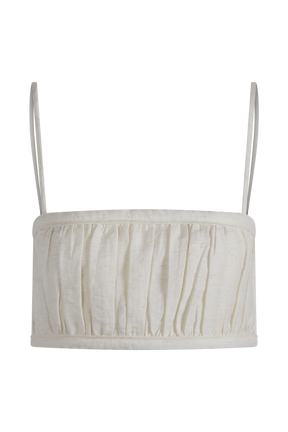 Scottie Shirred Linen Bandeau - Oat Marle