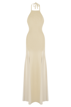 Soleil Knit And Mesh Halter Maxi Dress - Cream