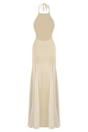 Soleil Knit And Mesh Halter Maxi Dress - Cream