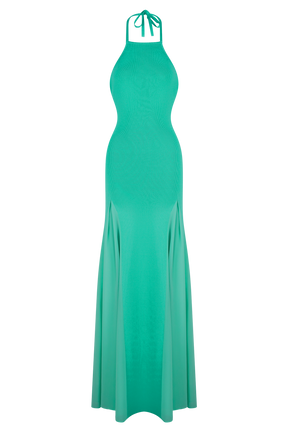 Soleil Knit And Mesh Halter Maxi Dress - Lagoon