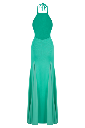 Soleil Knit And Mesh Halter Maxi Dress - Lagoon