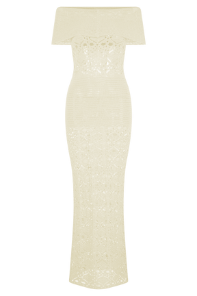Solstice Off Shoulder Crochet Knit Maxi Dress - Ivory