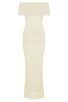 Solstice Off Shoulder Crochet Knit Maxi Dress - Ivory