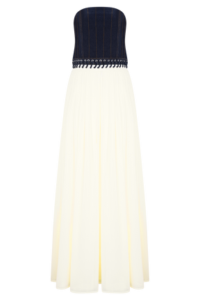 Suella Chiffon Denim Maxi Dress - Indigo Blue