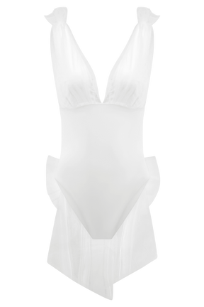 Sybil Plunge One Piece With Bow - Ivory