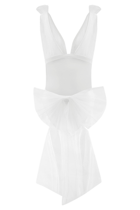 Sybil Plunge One Piece With Bow - Ivory