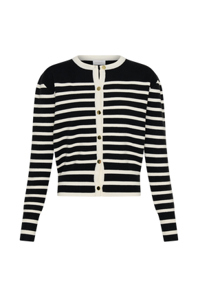 Talia Stripe Knit Cardigan - Black/White