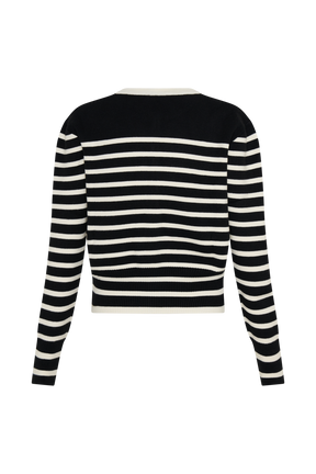 Talia Stripe Knit Cardigan - Black/White