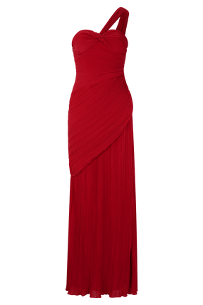 Tamara Shirred Chiffon Midi Dress - Red