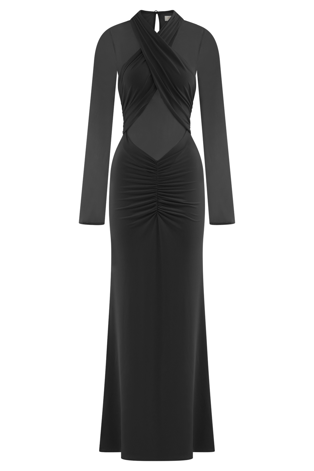 Tania Slinky And Mesh Long Sleeve Maxi Dress - Black