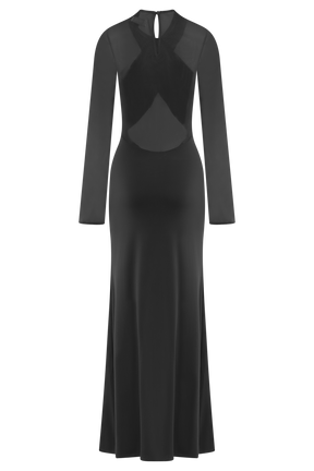 Tania Slinky And Mesh Long Sleeve Maxi Dress - Black
