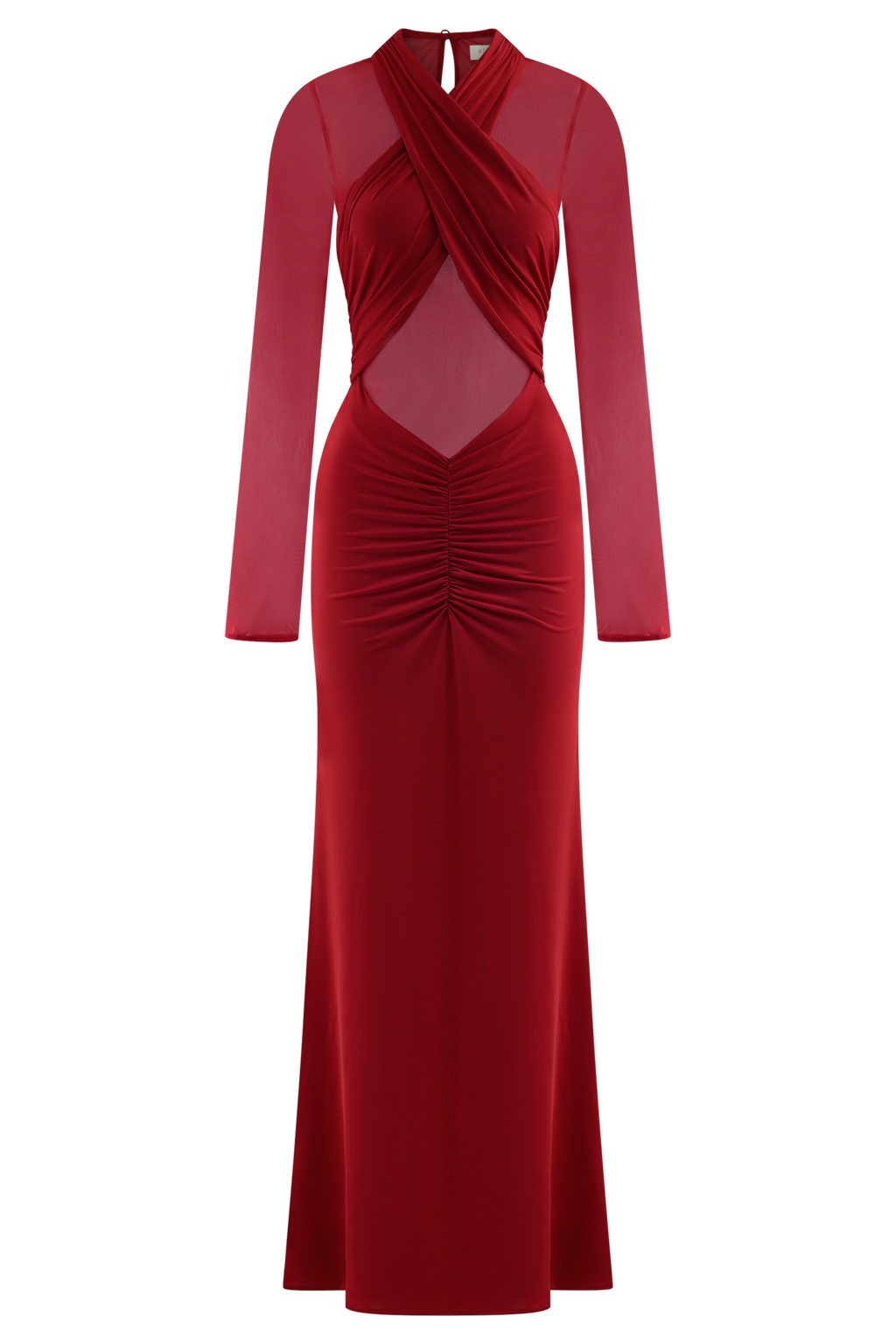 Tania Slinky And Mesh Long Sleeve Maxi Dress - Ruby