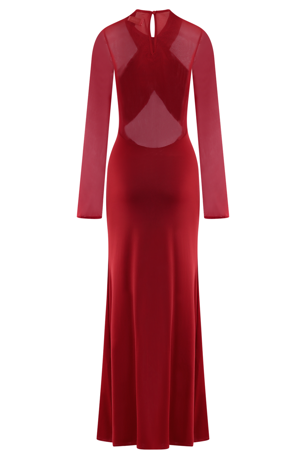 Tania Slinky And Mesh Long Sleeve Maxi Dress - Ruby