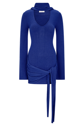 Taron Knit Mini Dress With Scarf - Cobalt