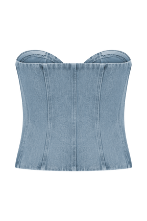 Tully Strapless Topstitch Denim Top - 80'S Blue