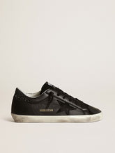 Women's Super-Star in black nappa with black star and glitter heel tab