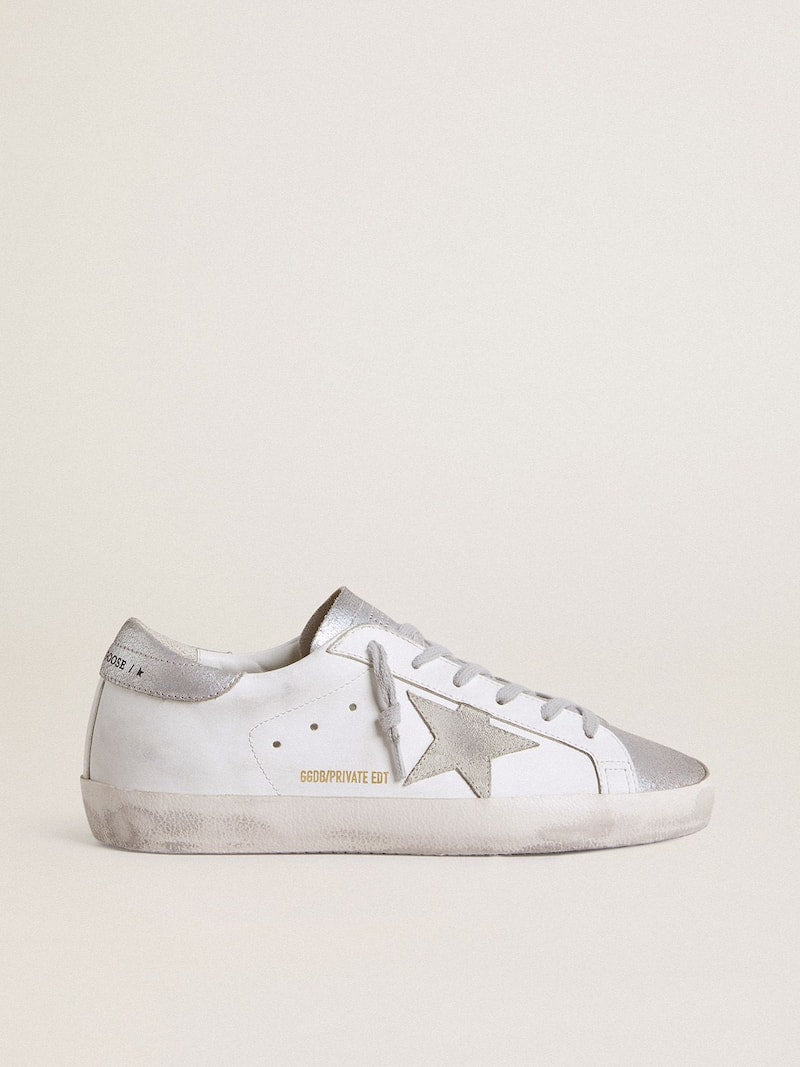 Women’s Super-Star with gray suede star and silver glitter inserts