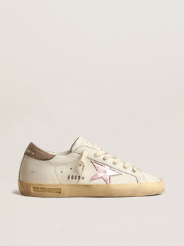 Women's Super-Star in white nappa with pink metallic leather star