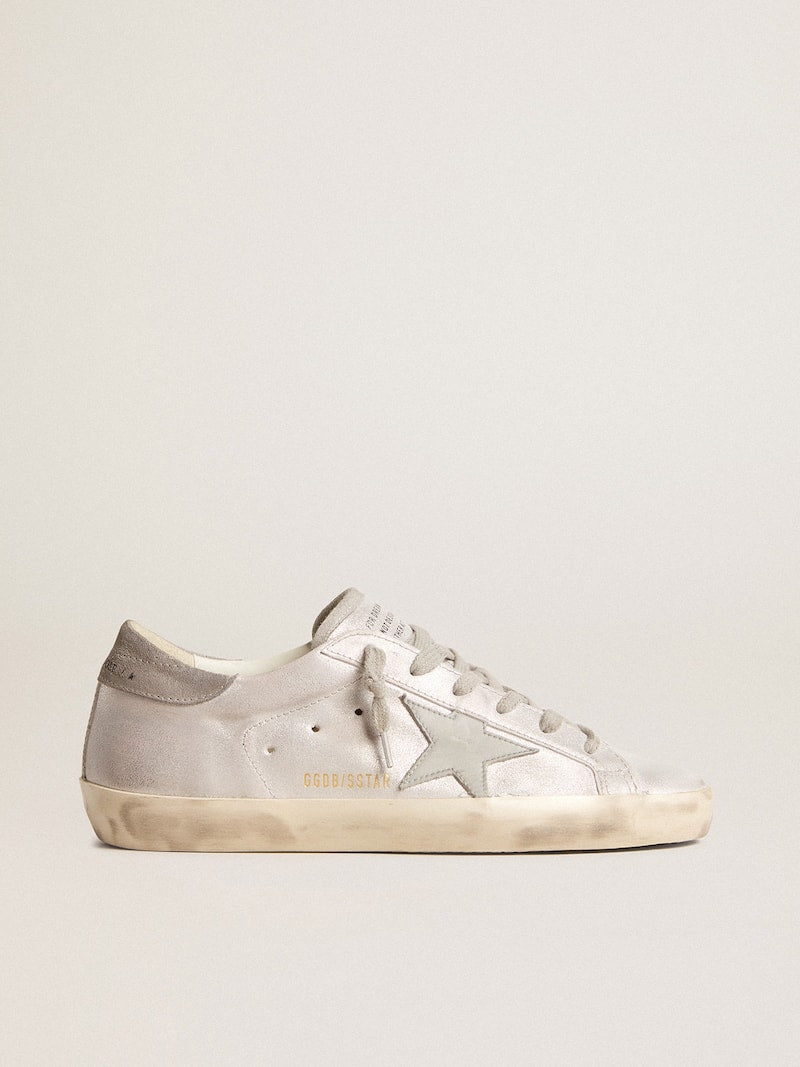 Super-Star sneakers in gray-white glitter-effect leather with leather star