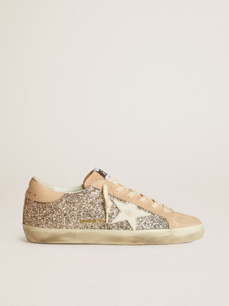 Women’s Super-Star in silver glitter with leather star and heel tab
