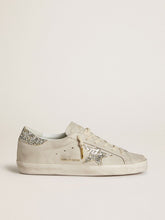 Women's Super-Star LTD in ivory nappa leather with platinum glitter star and heel tab