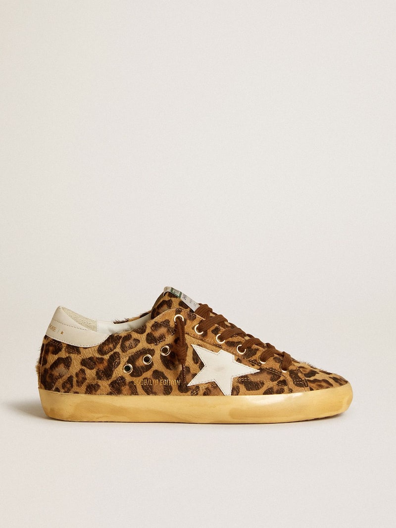 Women’s Super-Star LTD in leopard-print pony skin with leather star and heel tab