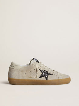 Women's Super-Star in ice-gray suede with silver glitter star and leather heel tab