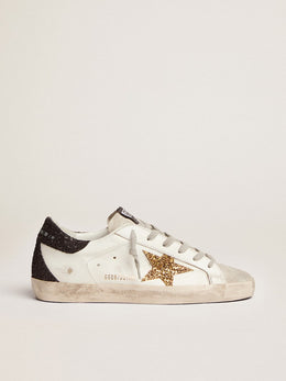 Women’s Super-Star in nappa leather with gold glitter star and black glitter heel tab