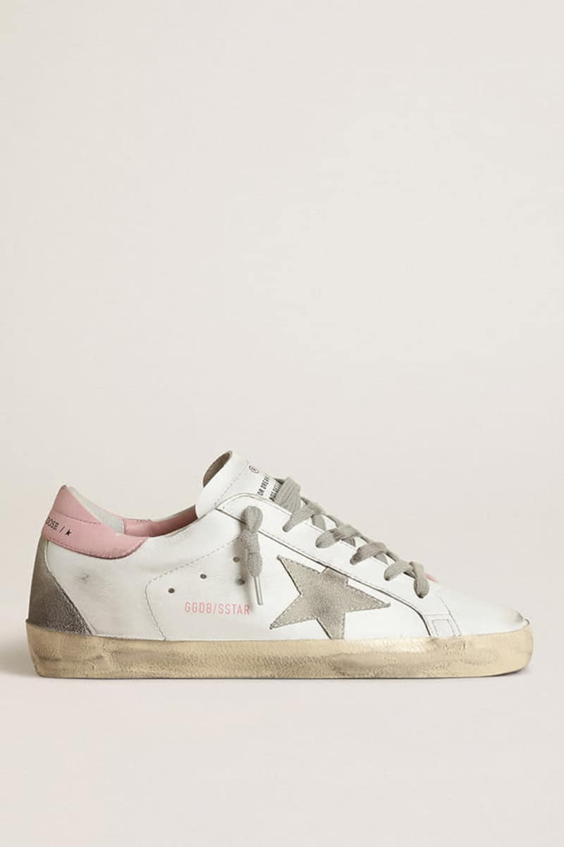 Women's Super-Star with gray suede star and pink leather heel tab