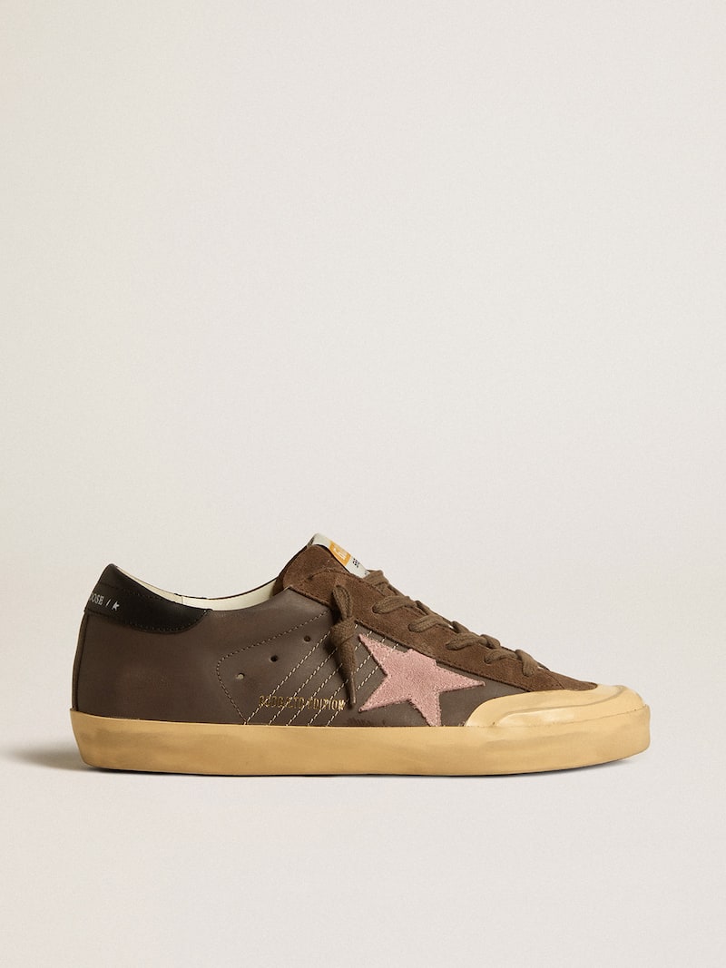 Women's Super-Star Penstar LTD in brown leather with pink suede star