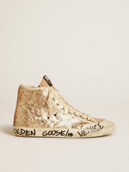 Francy Penstar in sequins with leather star and suede inserts