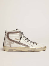 Women's Slide with star in white suede and leather flash